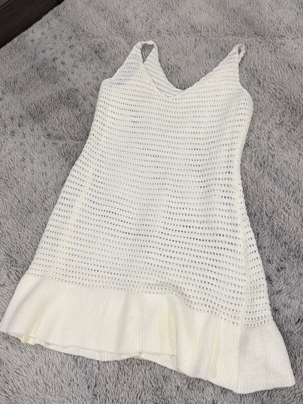 Women's Cream Knit Slip Dress - Sleeveless V-Neck